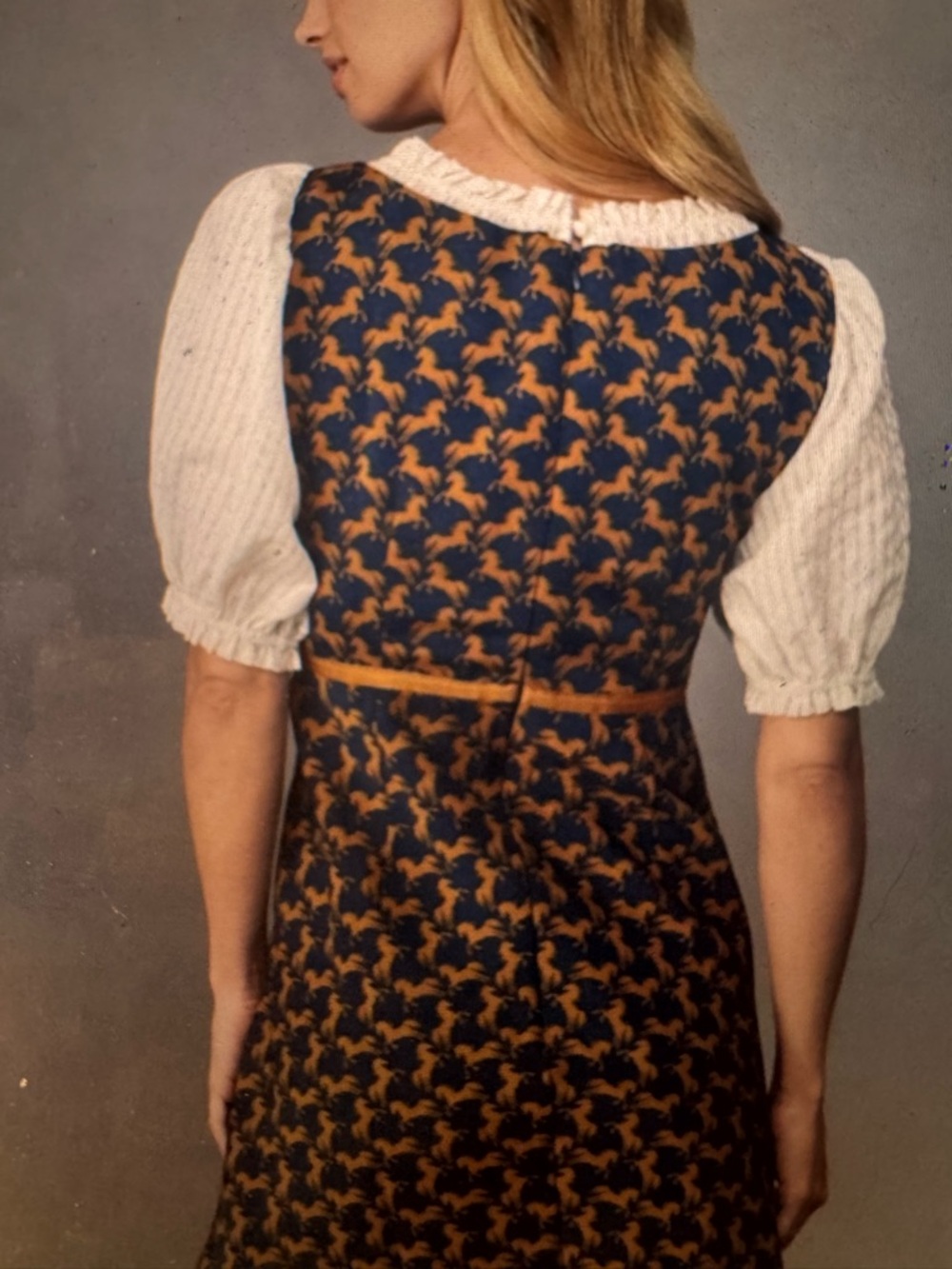 Maeve Puff-Sleeve Navy with Horses Mini Dress - Anthropologie - Picture 3 of 5